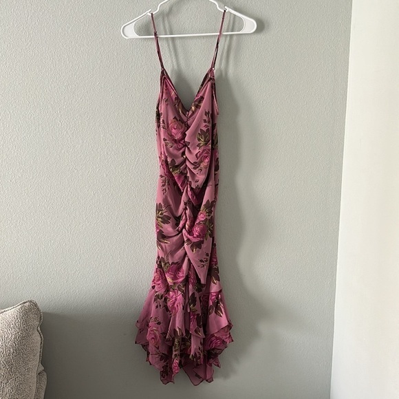 Vintage Betsey Johnson 100% Silk Ruffled Floral Midi Slip Dress - Picture 3 of 5